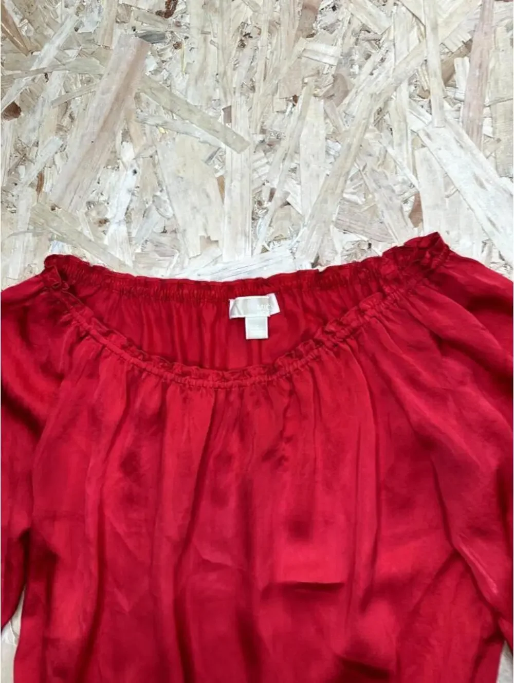 Michael Kors Off The Shoulder Blouse Womens Small Red Smocked Waist Silk Top